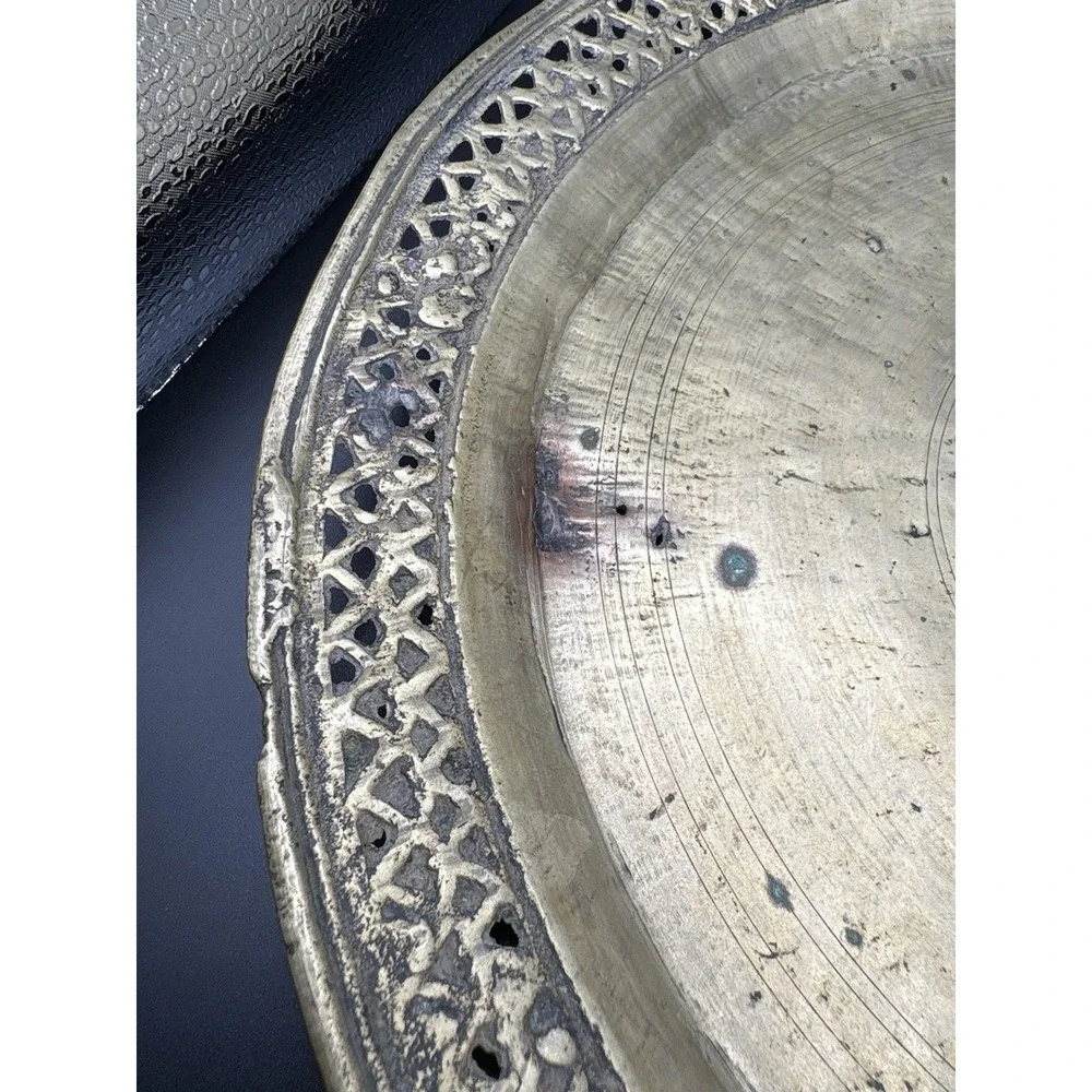 Antique Hand-Hammered Heavy Brass Tray 14